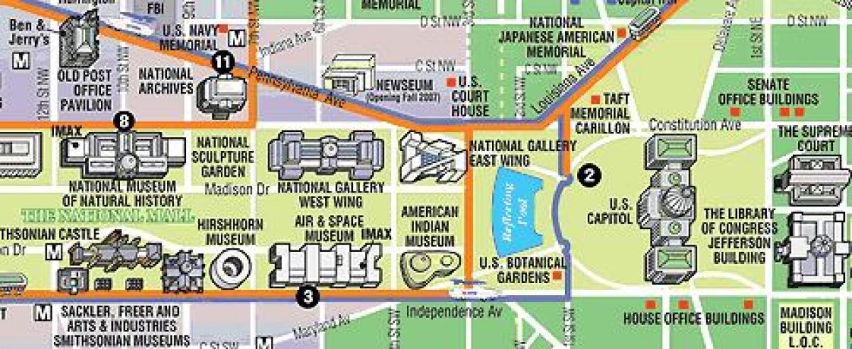 la carte de washington, dc, les musées et les monuments