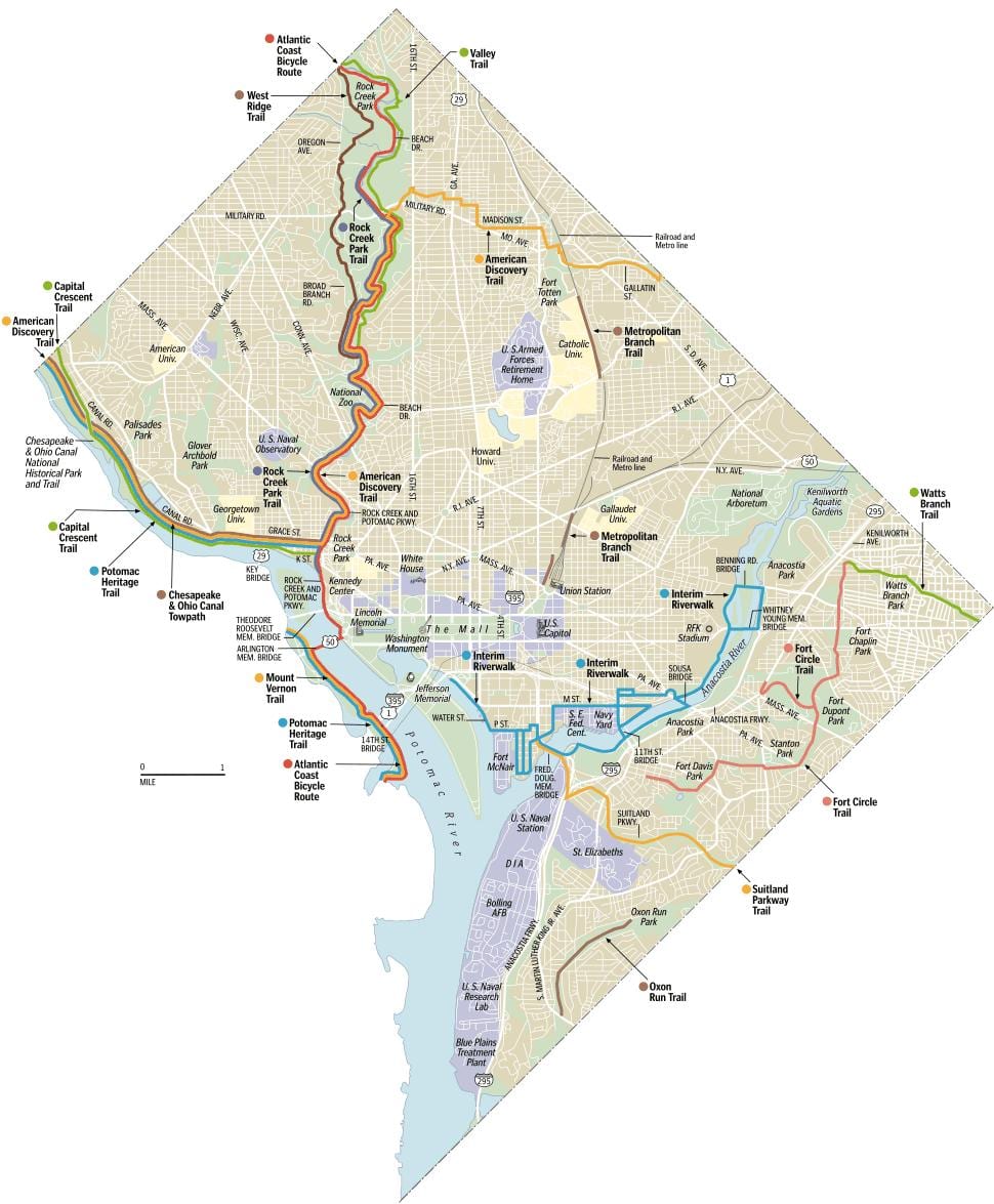 washington dc sentiers de vélo de la carte