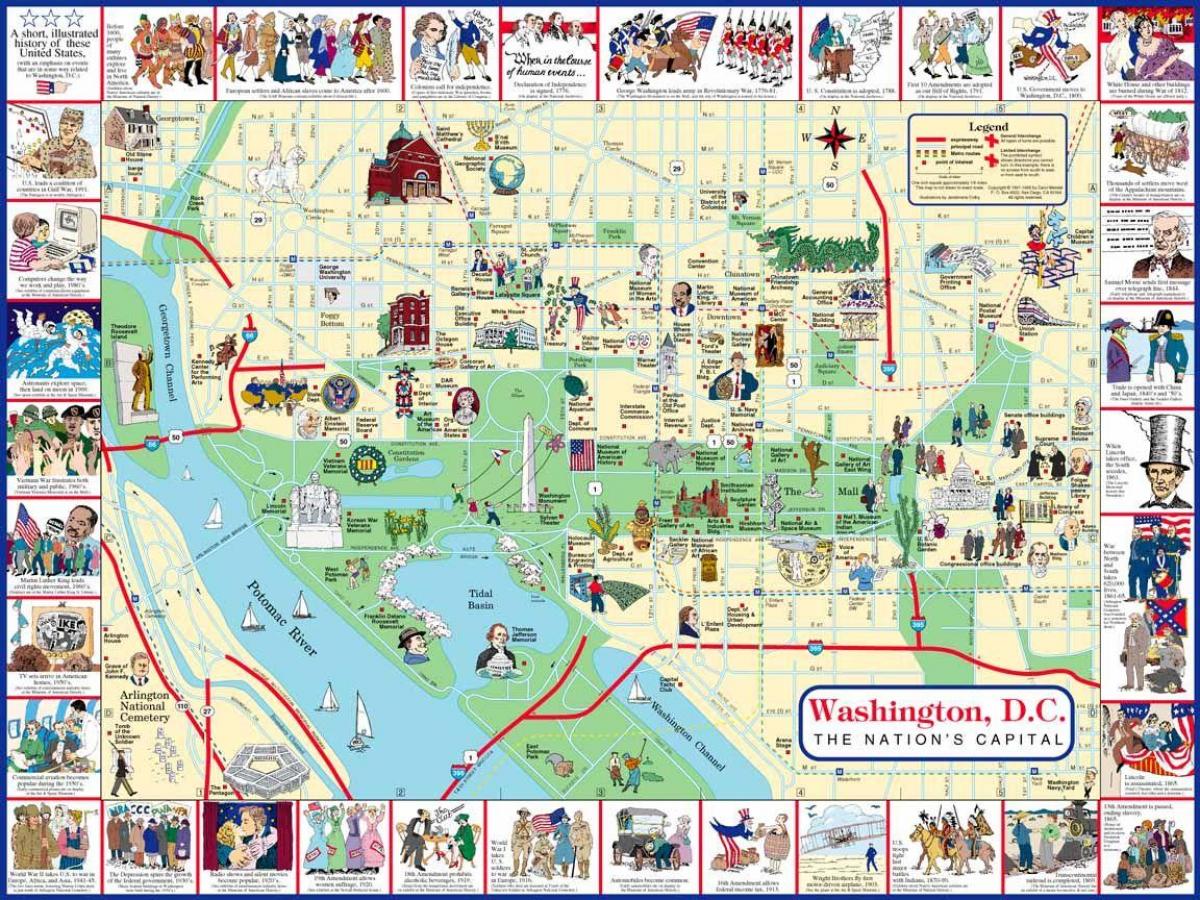 washington dc endroits à visiter, carte