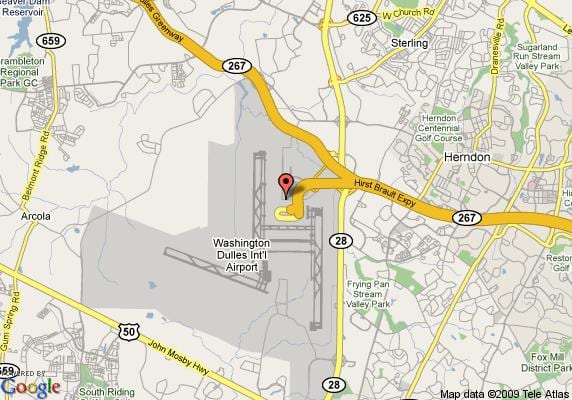 carte de l'aéroport dulles de la zone
