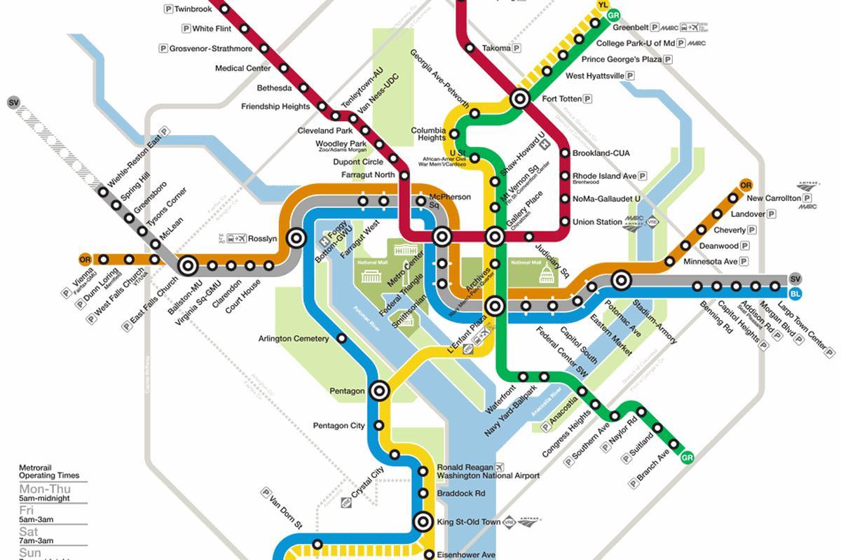 washington dc, le système de métro de la carte