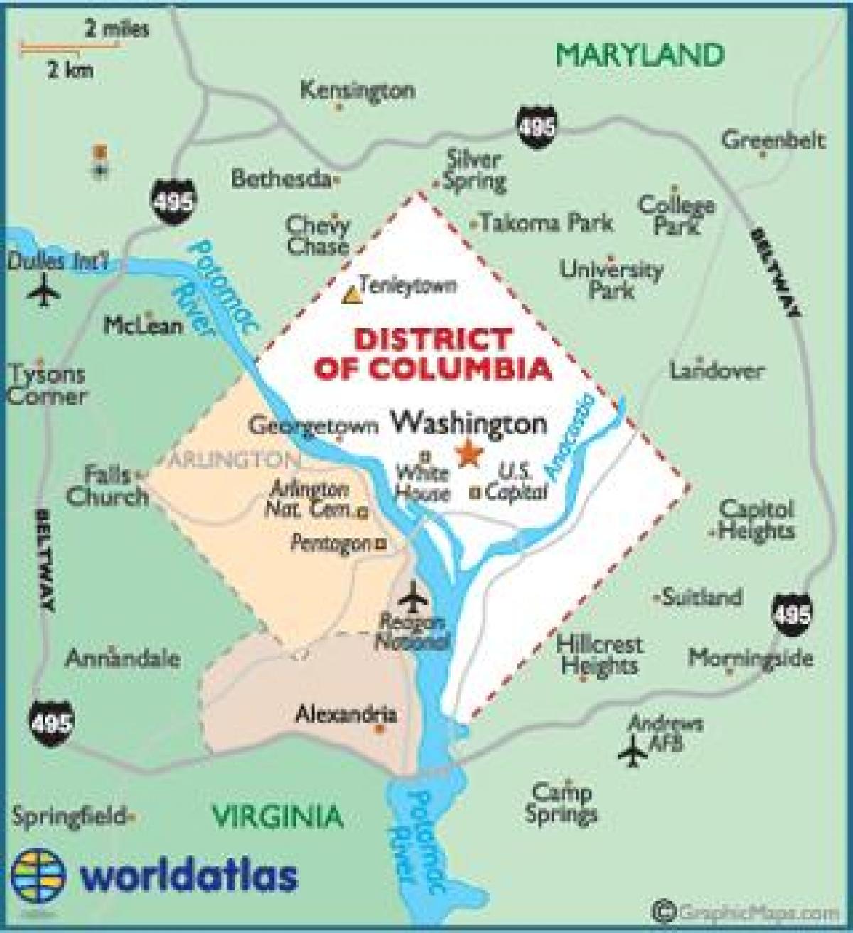 Washington dc carte d'état - Washington dc et de l'état de washington ...