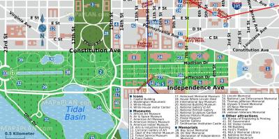La carte de washington, dc, du centre commercial et des musées