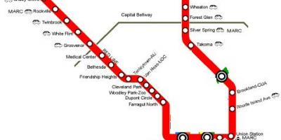 Washington dc ligne rouge du métro de la carte